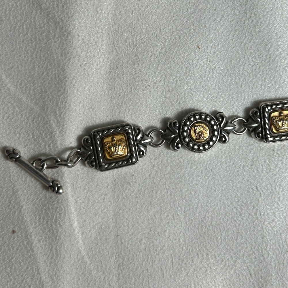 Brighton Victorian Crown Bracelet Two-tone Silver Plated Retired Toggle 7.5” - Picture 9 of 10
